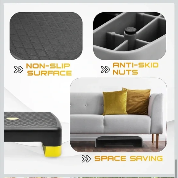 Aerobic Exercise Step Platform with 2 Risers, Adjustable Height Workout Stepper - Picture 5 of 8